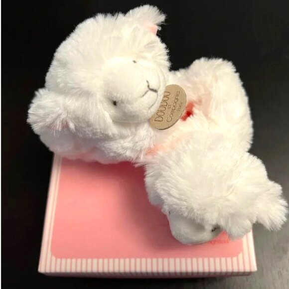 Doudou et Compagnie Paris White Lamb Baby Booties With Rattle Newborn - Picture 2 of 7